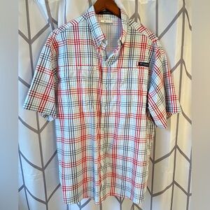 Columbia Men's Red and Blue Plaid PFG Fishing Outdoor Shirt